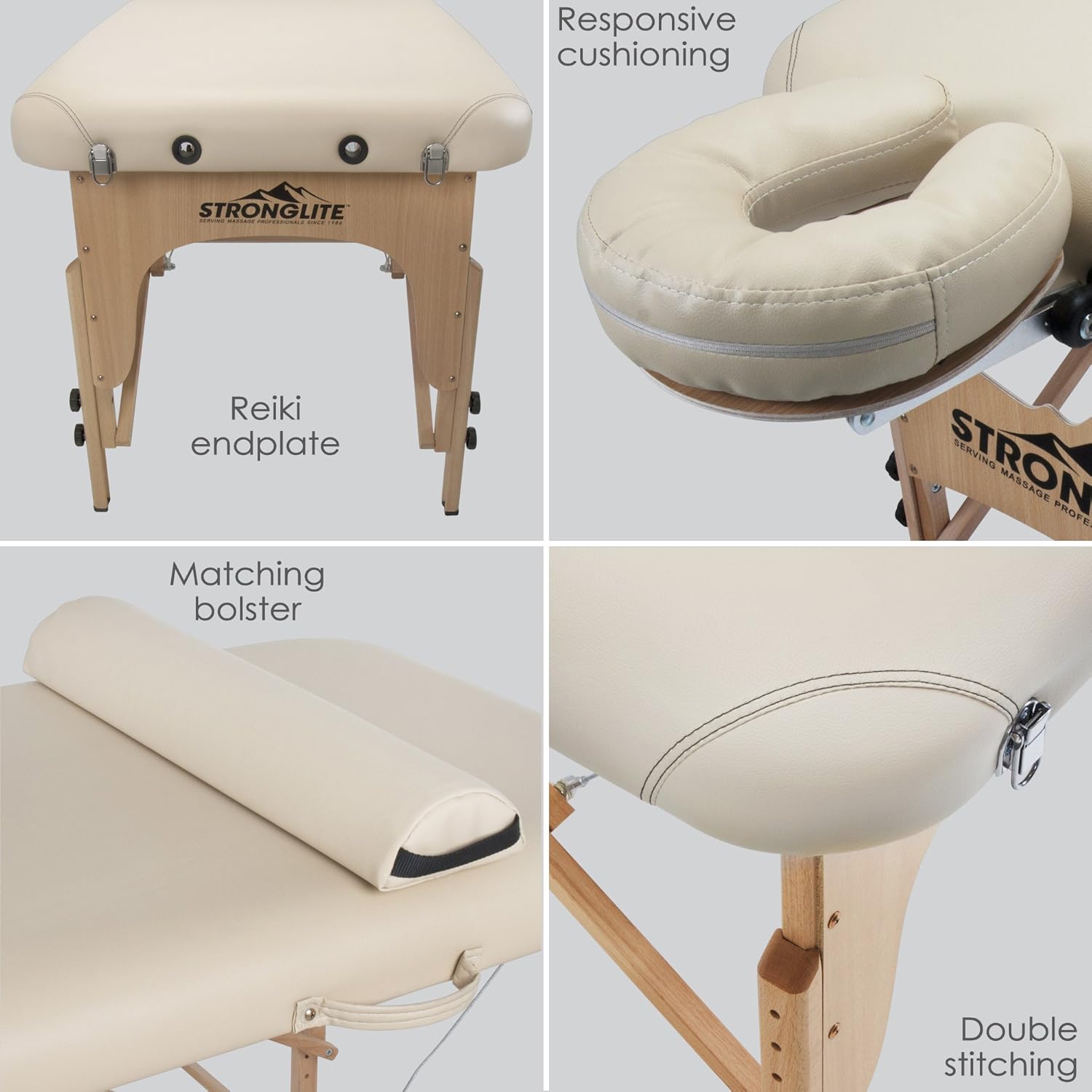 STRONGLITE Portable Massage Table Olympia - Double Knobs, Package w/ Adjustable Face Cradle, Face Pillow, Half Round Bolster, Microfiber Sheet Set & Carry Case (28x73"): Sports & Outdoors