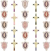 WenRity 48Pcs/24Sets Rosary Making Kits Supplies Religion Cross and Center Medal Charms Alloy Enamel Rhinestones Virgen de Guadalupe Pendant for Diy Catholic Prayer Necklace