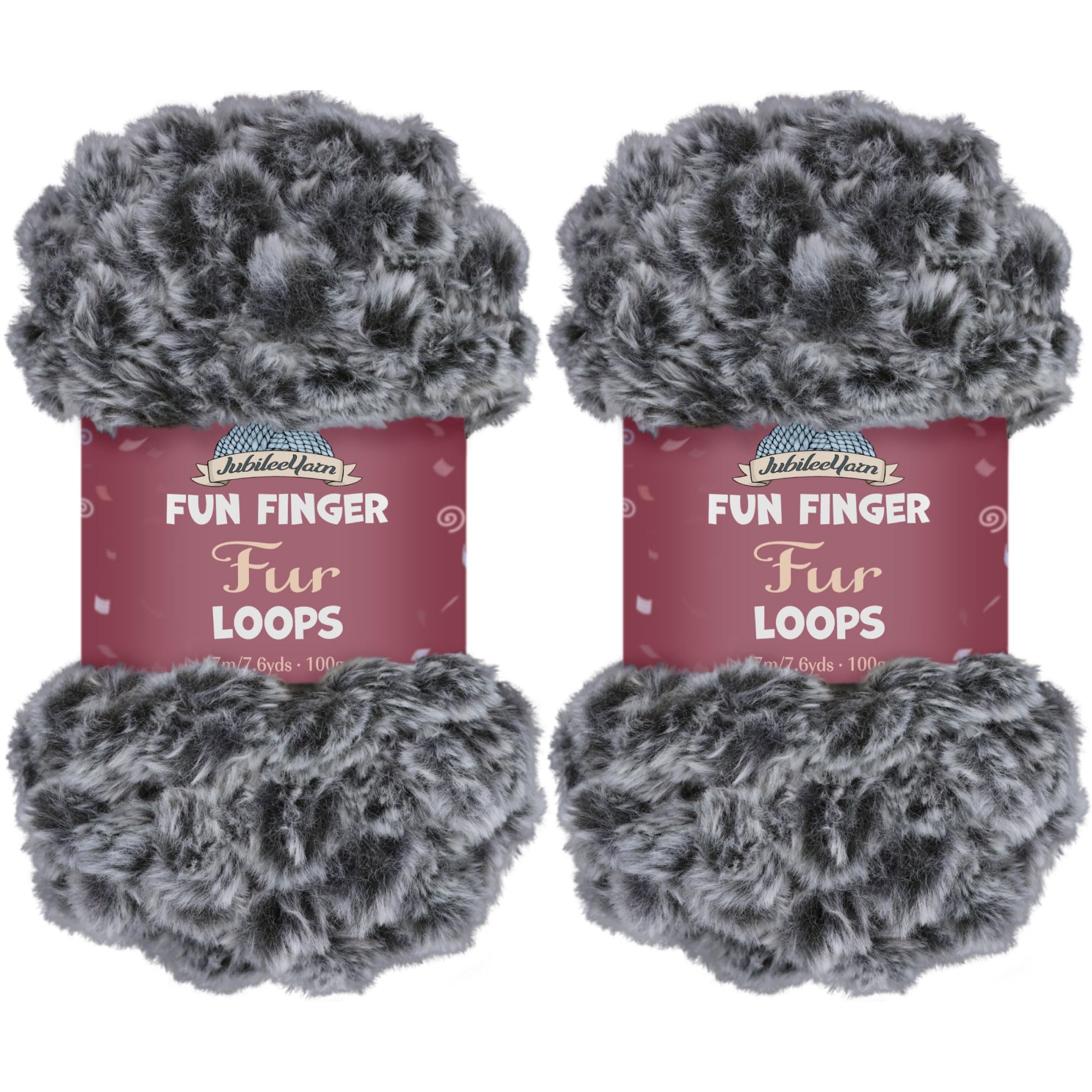 JubileeYarn Fun Finger Fur Loops Yarn - Polyester Jumbo Weight Loop Yarn - 200g/Skein - Ash Grey - 2 Skeins