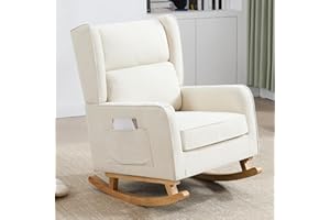 HCHAIRH Nursery Rocking Chairs, Rocking Chair Nursery for Mom Nursery Rocker with High Backrest and Solid Wood Legs, Beige Modern Wingback Accent Chairs for Reading Living Room Bedroom
