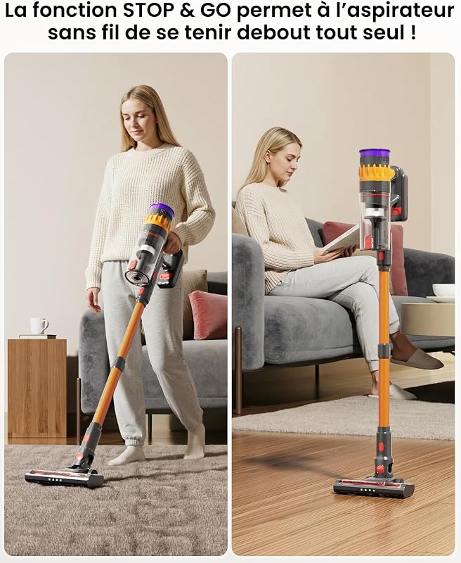 Aspirateur Balai sans Fil avec Écran LED Intelligent, 42Mins/40KPA