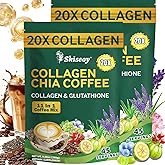 Skiseoy 20x Collagen Chia Coffee - 11-in-1 Coffee Shape Mix with L-Glutathione for Skin, Hair, Joints - Boost Energy and Focus, Vegan Friendly, 45 Servings