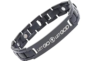 Crosstraxx Religious Bracelet - Adjustable Titanium Magnetic Bracelet with Let Go Let God Motivational Christian Scripture - Includes Link Removal Tool & 3 Pins - 8.5x0.5