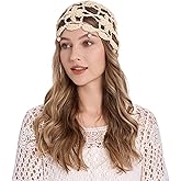 ZLYC Women Cotton Crochet Skull Cap Handmade Knit Cutout Floral Beanie Hat