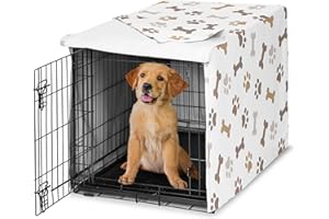 Sweet Jojo Designs 36in. Medium Dog Crate Cover (Bones and Paw Prints) Pet Cage, Kennel Covers (Modern, Cartoon, Doggy, Puppy, Neutral, Paws Print, Whimsical, Brown, Tan, Grey, Taupe and Off White)