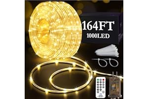 KNONEW 164FT 1000LED Rope Lights Outdoor Indoor,String Lights Waterproof 8 Modes Clear Tube Lights for Outside Bedroom Wedding Garden Patio Christmas Tree Rv Holiday Decoration(Warm White)