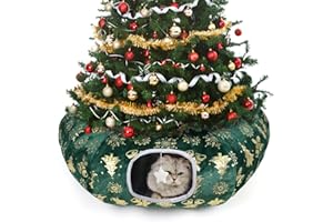 Zuqqony Cat Tunnel Bed for Indoor Cats, L Christmas Tree Skirts Washable Warm Soft Indoor Cat Donut Tunnel, Multifunctional Cat Interactive Playground Toys for Felines Pet Christmas Tree Decoration