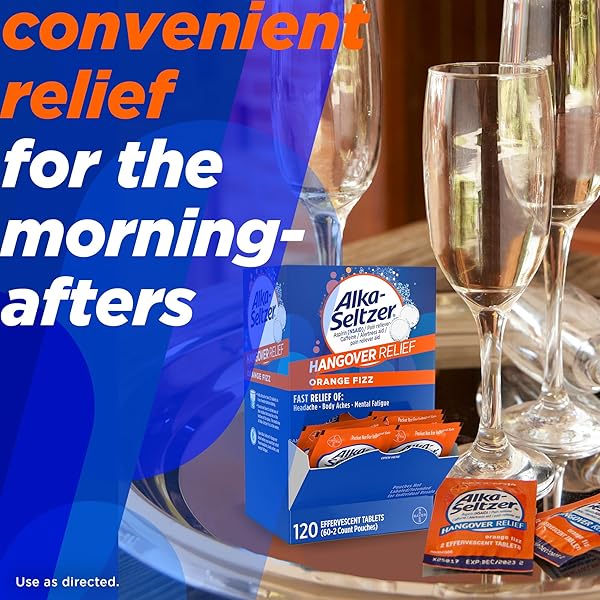 ALKA-SELTZER HANGOVER RELIEF TABLETS, FAST RELIEF STARTS IN ABOUT 15 MINUTES FOR HEADACHES, BODY ACHES & MENTAL FATIGUE, BACHELORETTE PARTY & BACHELOR PARTY, DISPENSER PACK, 120 COUNT