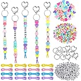 HIKIMA 574Pcs DIY Bead Keychain Kit for Women, Letter Heart Shape Beads Key Ring Bag Charm Bracelet Supplies, Key Ring Accessories for Party Favor, Valentines Crafts for Adults, DIY Keychain Supplies