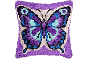 veirousa Butterfly Latch Hook Kits for Adults Beginners Animals Latch Hook Pillow Kit Pre-Printed Latch Hook Rug Kits Insect Cross-Stitch Cushion for Home Sofa Decoration 17x17 in. Handmade Gift