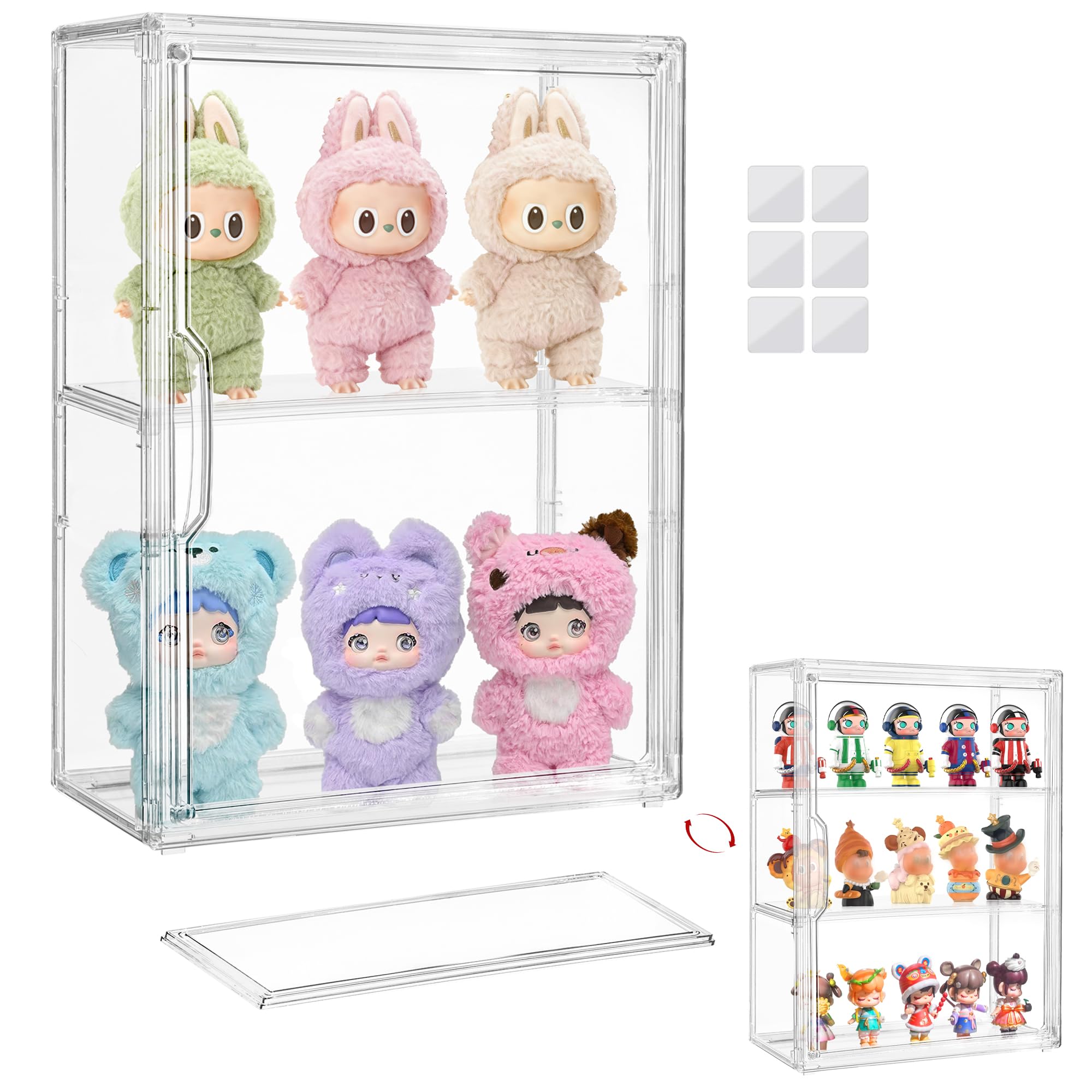 Photo 1 of Attelite Acrylic Display Cases for Collectibles,3 Layer Clear Display Case with Magnetic Door,Desktop Clear Showcase with 2 Adjustable Divider Storage Box for Action Figure