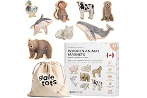 Gale Tots Wooden Animal Magnets, 19 Magnetic Animals - Educational Toys for Ages 2+, Natural Colors, Farm and Sea Animals