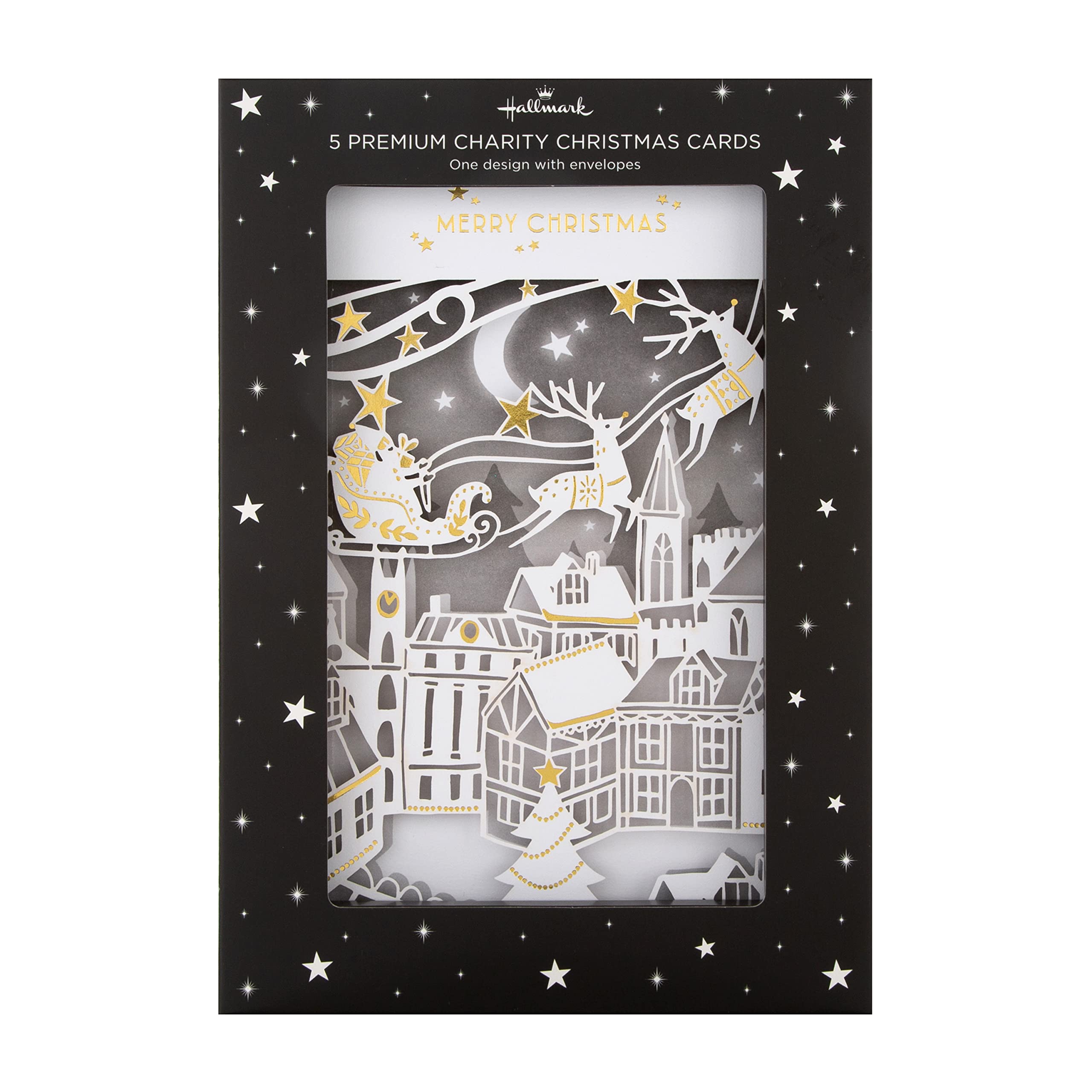 Hallmark Christmas Charity Cards Multipack - Pack of 5 Luxury 3D Santa and Reindeer Design 25572271