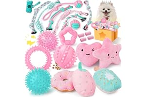 XIUGOAL Pink Puppy Toys for Boredom - 23 Pack Puppy Chew Toys for Teething, Interactive Dog Toys for Puppies, Cute Small Dog Toys with Treat Ball, Squeaky Dog Chew Toys and Ropes