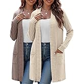 Huukeay 2 Pack Women's Plus Size Cardigans, Long Sleeves Knit Outerwear Coats Open Front Casual Spring Sweaters with Pockets