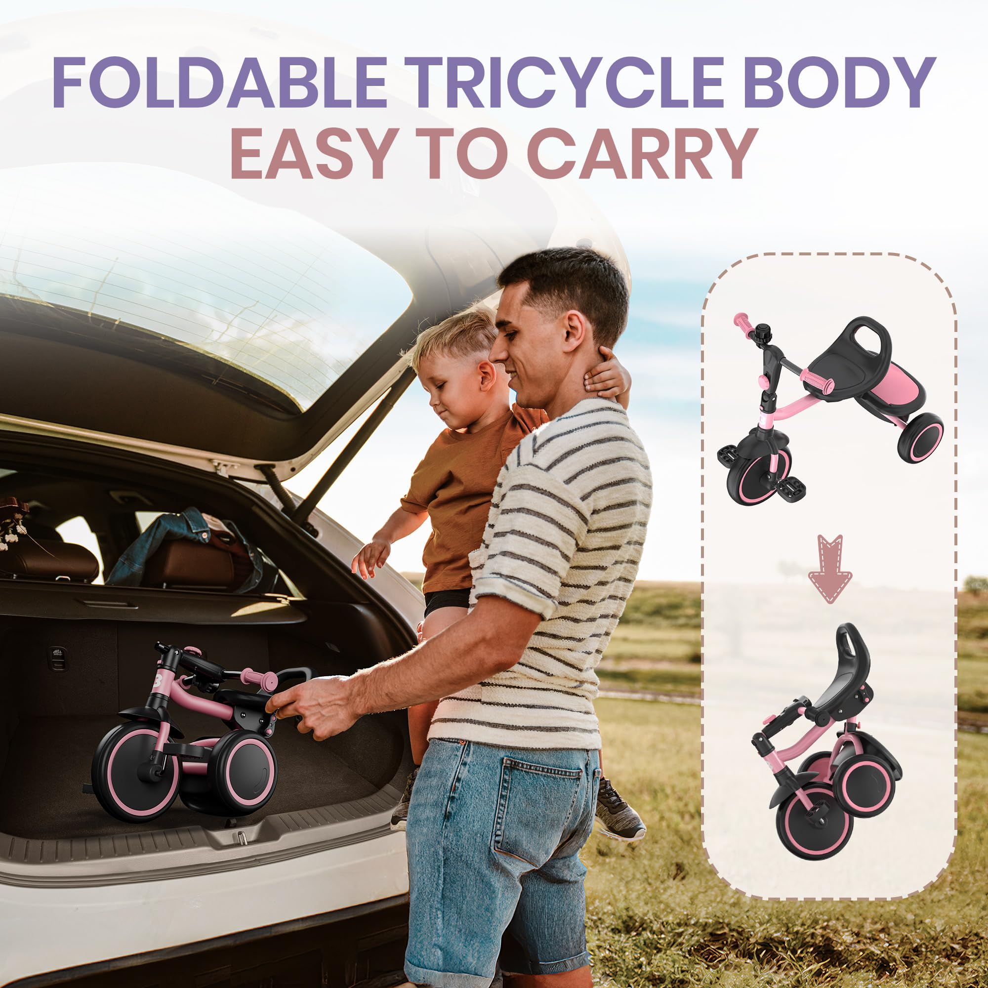 besrey Toddler Tricycle with Bell, Kids Tricycle Age 18 Months to 5 Years, Kids Trike, Toddler Bike for 2-4 Year Olds, Baby Bike, Gifts & Toys for Boys & Girls, Pink