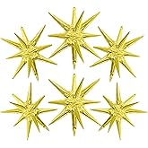 Gold Star Balloons 6pcs Foil Mylar Starburst Balloons Cone Spike Balloon 22 Inch Star Explosion Balloon Party Decorations Supplies for Christmas Birthday Bachelorette Disco Party