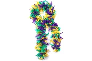 SOGUGOM Mardi Gras Feather Boas - 50g 2 Yards Boas Feathers forMardi Gras, Party, Halloween,Christmas,Dancing Wedding(Mardi Gras)