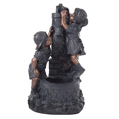 Outdoor Water Fountain With Boy and Girl, Antique Bronze Design and Soothing Sound for Decor on Patio, Lawn and Garden By Pure Garden