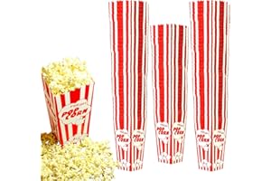 110 Popcorn Boxes 7.75 Inches Tall & Holds 46 Oz. Old Fashion Vintage Retro Design Red & White Colored Nostalgic Carnival Str