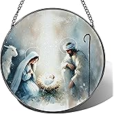 Stained Glass Suncatcher, Nativity Scene Sun Catcher Ornament; Stained Glass Window Hanging, Religious Christmas Ornament, Christian Decor; Gifts for Christmas, Christian Gift, Religious Gift