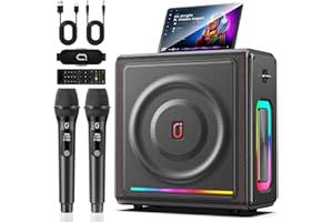 PPMIC Karaoke Machine for Adults with 2 Wireless Microphones, Portable Bluetooth 5.3 Speaker with Bass/Treble/Echo Adjustment, PA System with Remote Control, Supports TV/TF Card/USB/AUX/TWS
