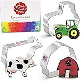 Ann Clark 3-Pc. Country Farm Cookie Cutter Set, Made in USA, Barn, Large Cow, Large Tractor