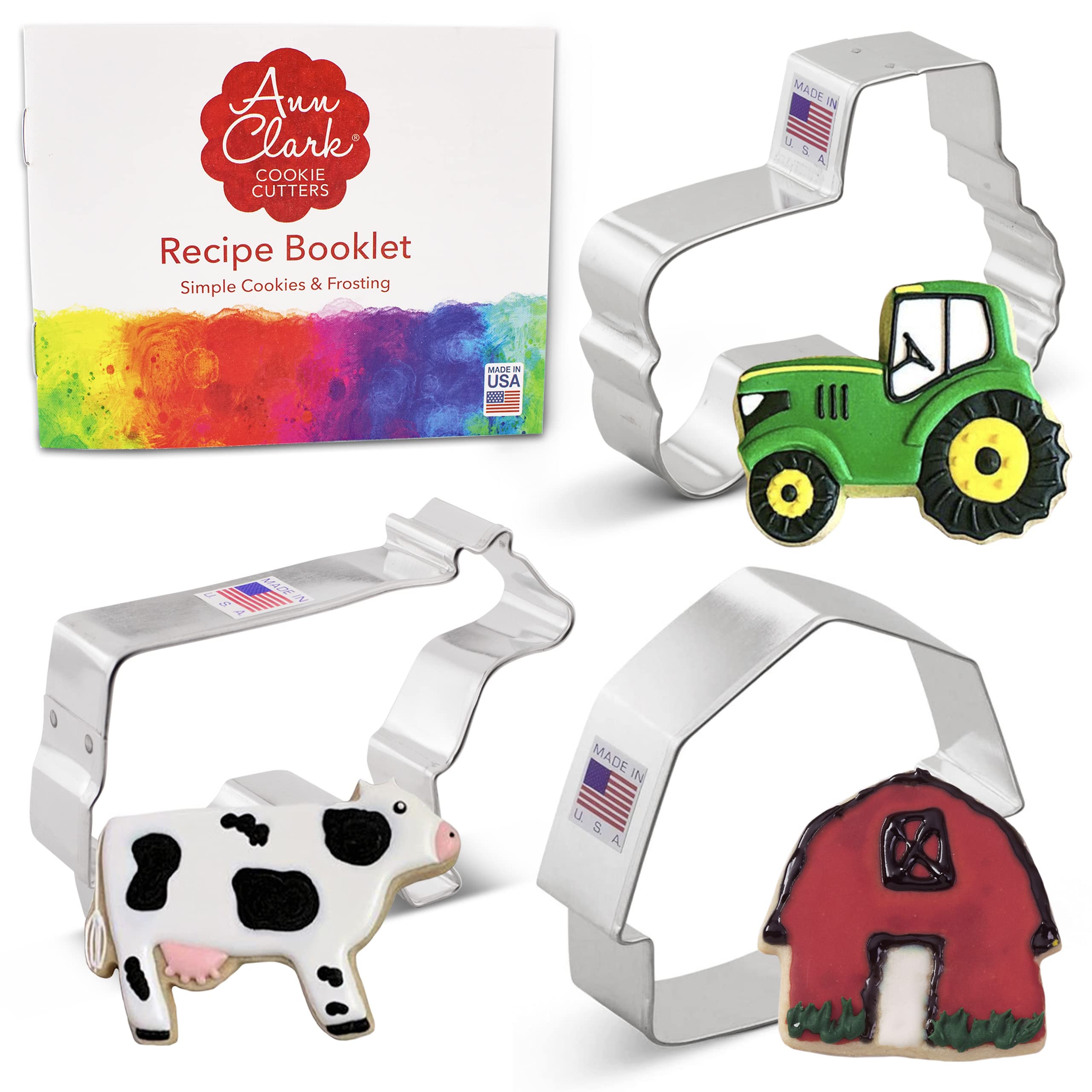 Country Farm Cookie Cutters 3-Pc. Set Made in the USA by Ann Clark, Barn, Tractor and Cow