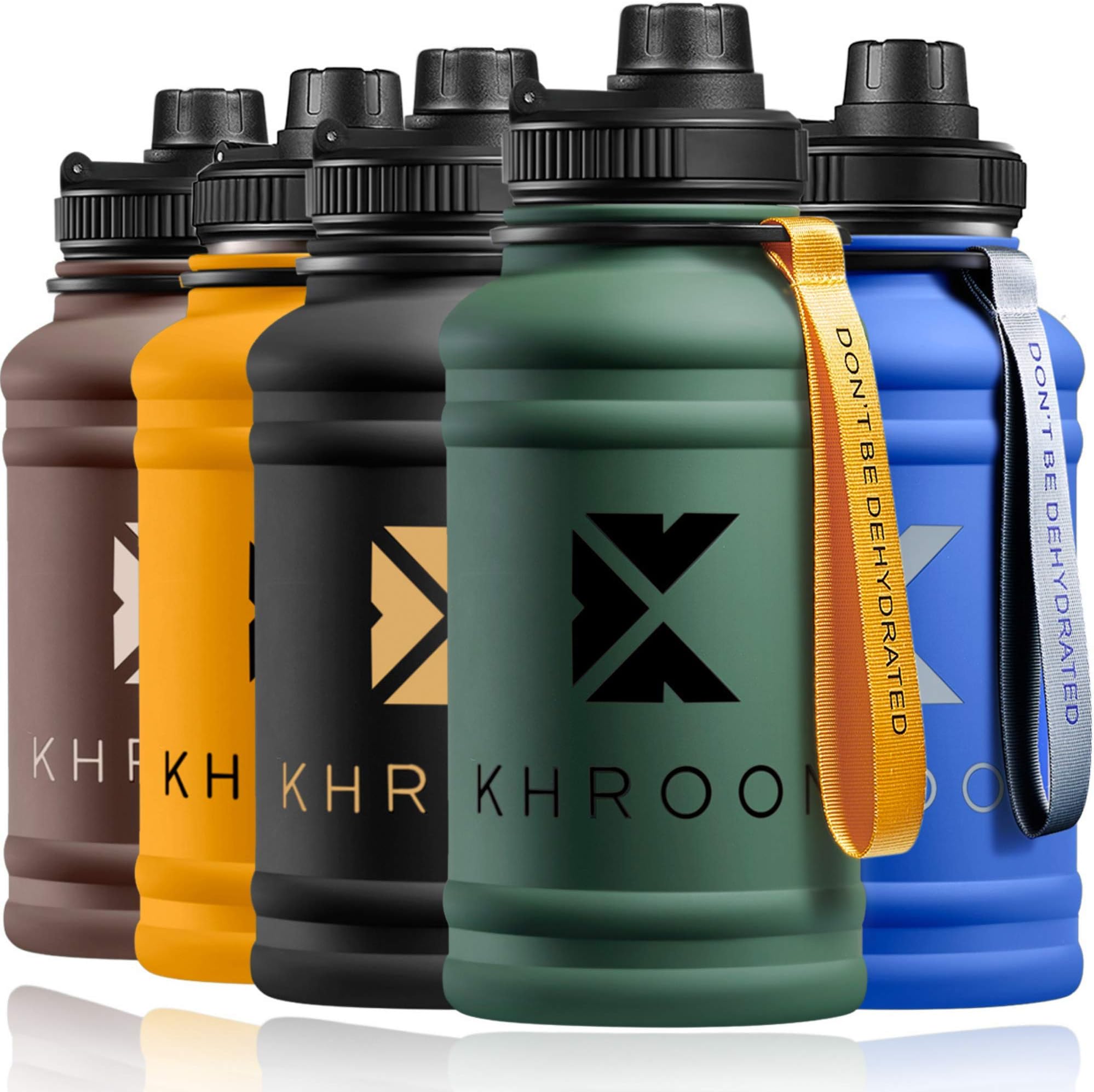 Khroom 1.3 l - 2.2l gym water bottle | stainless steel/metal | BPA free | Water Jug | XXL Half Gallon | 1l - 2litre for Fitness, Camping, Bodybuilding