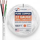 22 Gauge Wire (22 AWG) - 4 Conductor Stranded Copper Shielded Cable - UL Listed 22/4 Home Electrical Wire - Low Voltage Up to 300V - CMP/CL3P Low Smoke Plenum Jacket - USA Made (100ft - White)