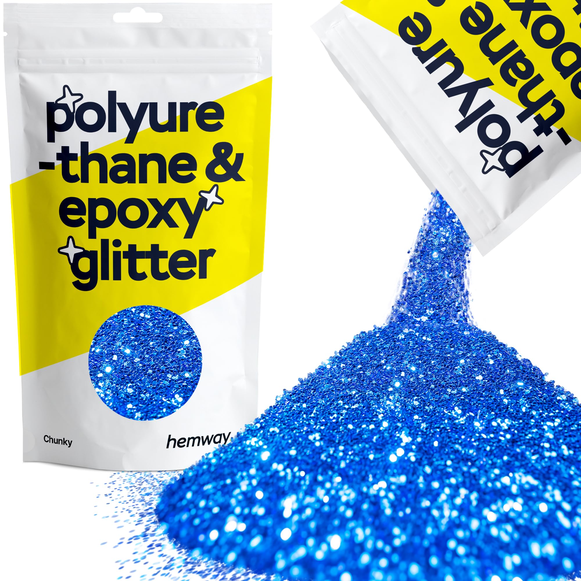 Hemway Resin Glitter Sapphire Blue 100g Chunky | Polyurethane & Epoxy Glitter for Resin Crafts, Tumblers, Coasters, Floor & Table Art