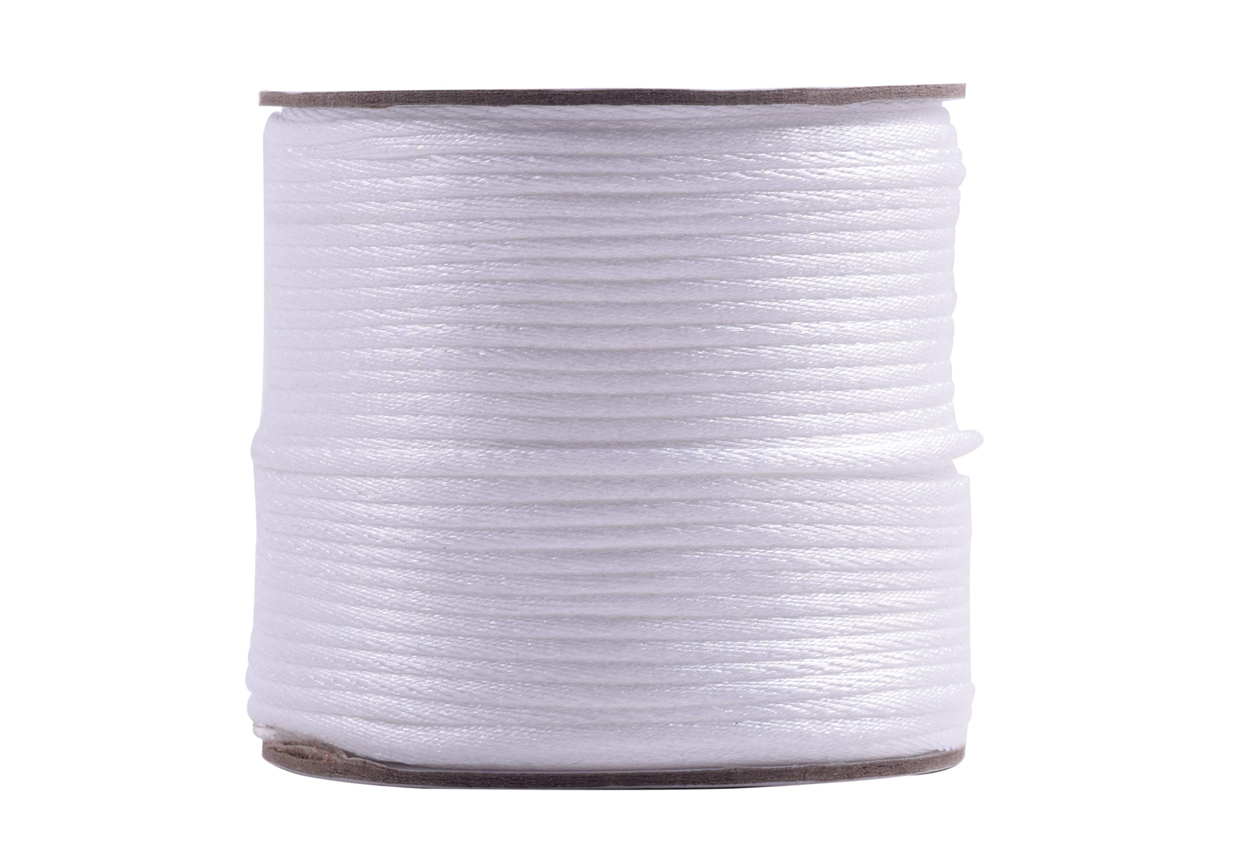 KONMAY 1 Roll 45 Meters 2.0mm White Rattail Satin Silk Trim Cord Beading String for Chinese Knotting, Kumihimo, Beading, Macramé, Jewelry Making