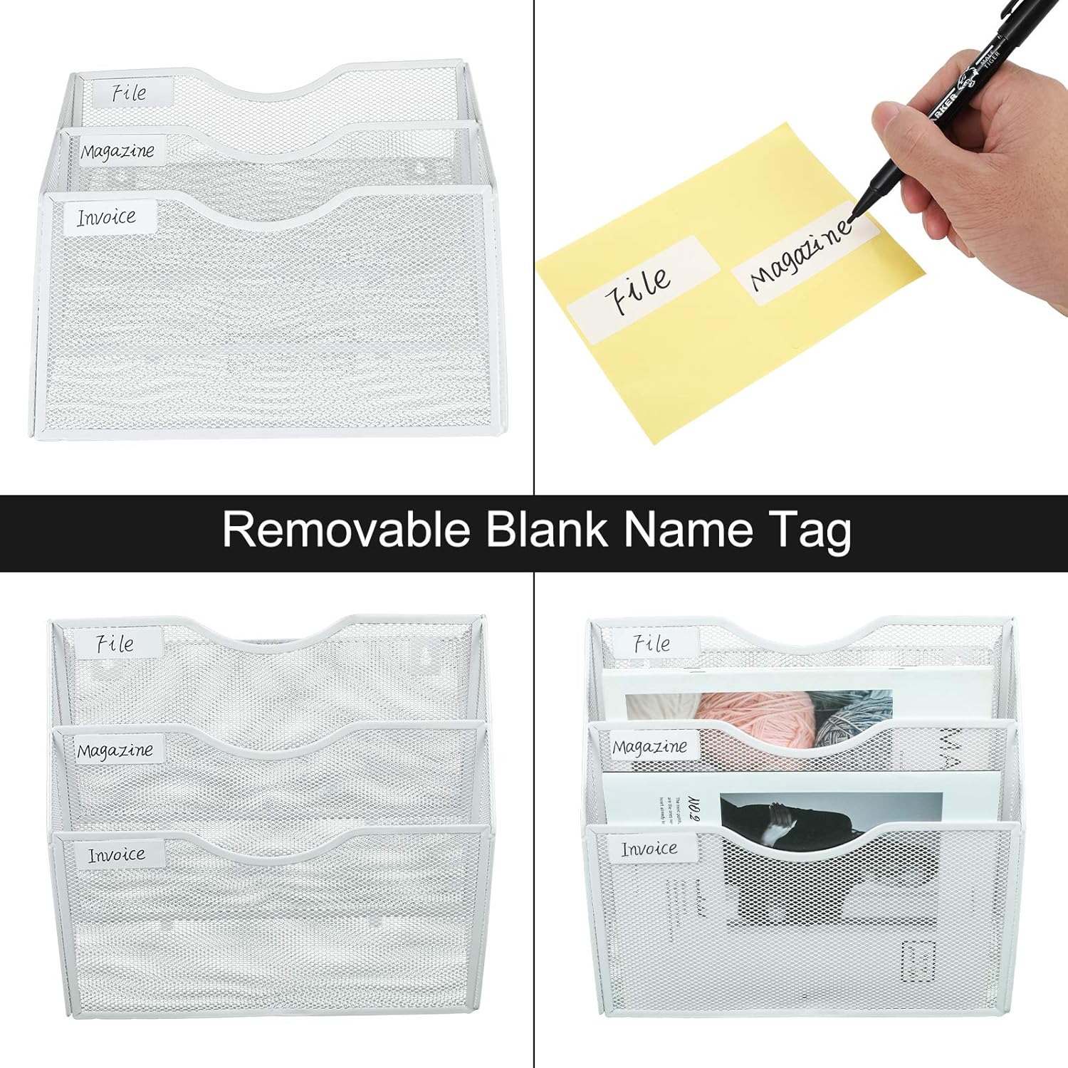 PAG Hanging Wall File Holder Mail Organizer Wall Mount Document Letter Rack, 3-Tier, White : Office Products