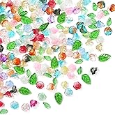 TOAOB 240pcs Glass Bellflower Beads for Jewelry Making 12mm Mixed Color Gradient Clear Trumpet Flower and Leaf Beads with Hole for Beading Projects DIY Bracelets Necklaces Earrings