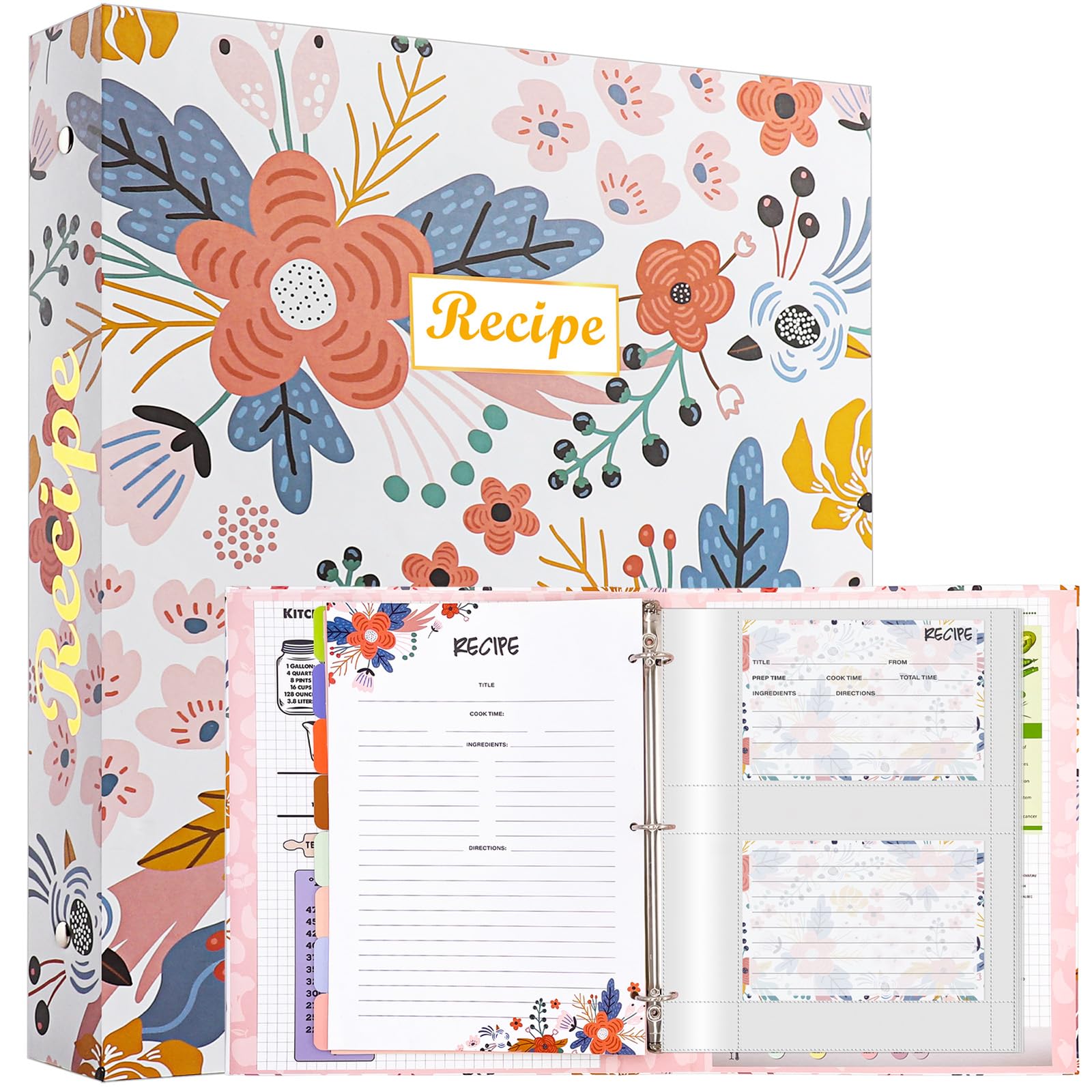 Hihealer Recipe Book Binder -Mothers Day Gifts Large 3 Ring A4 Kit to Write in Your Own Recipes with Recipe Pages*115, Recipe Cards*60, Unique Gifts Christmas Gifts for Women Mom Grandma