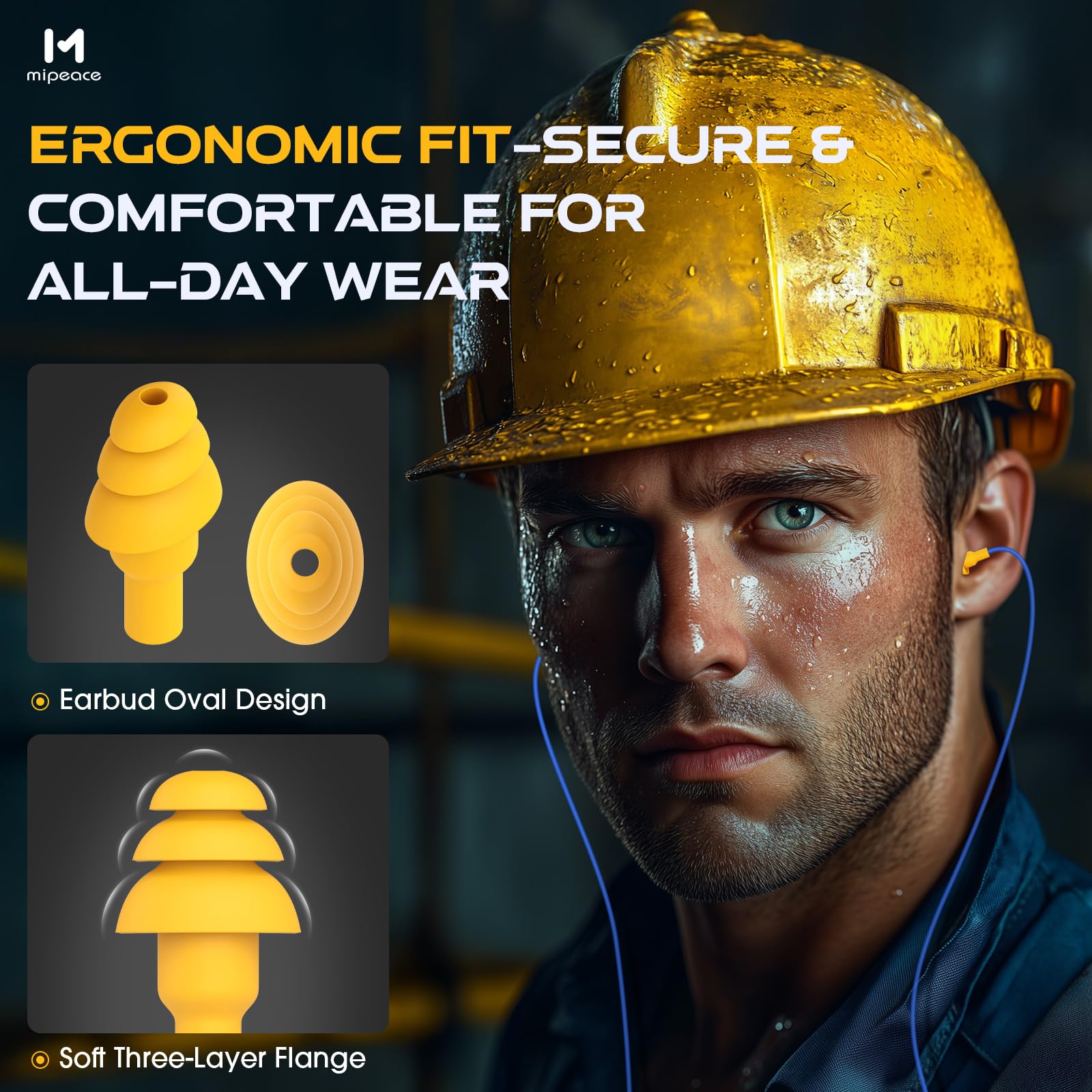 MIPEACE Wired Ear Protection Headphones, Ear Plug Headphones for Work-Safety Work Earbuds for Mowing Construction Industry