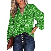 Dokotoo Women's Casual V Neck Alicia Floral Print Smocked Long Sleeve Chiffon Blouses Bohemian Top Shirts