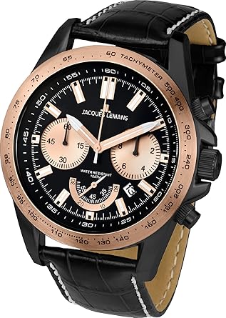 Jacques Lemans 1-1756F Sports Analogue Black Dial Watch for Men, Boys
