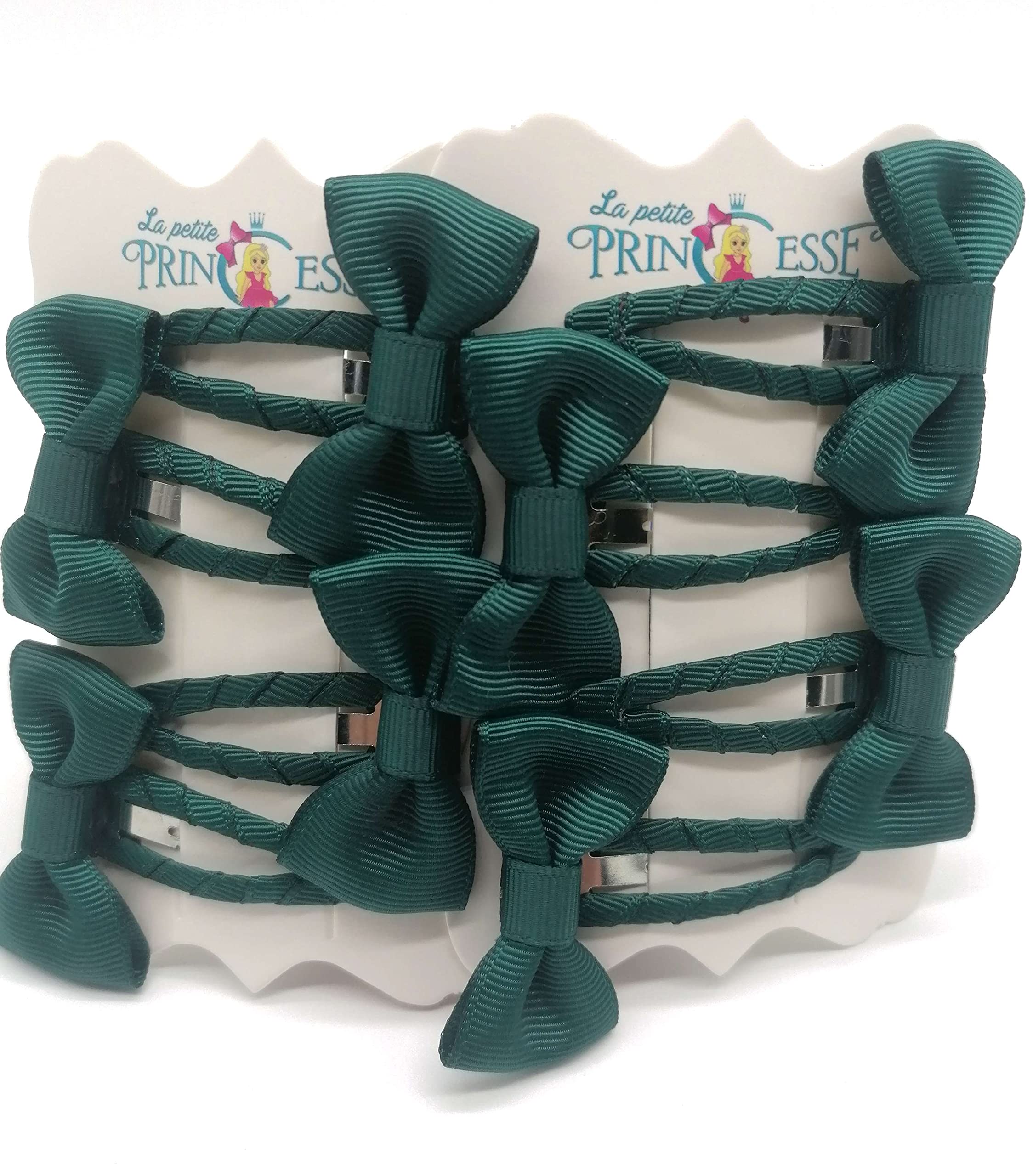 Set 8 Pcs HAIR BOWS HAIR CLIPS GIRLS CLIPS SCHOOL RIBBON SLIDES Hair ACCESSORY (Bottle Green)