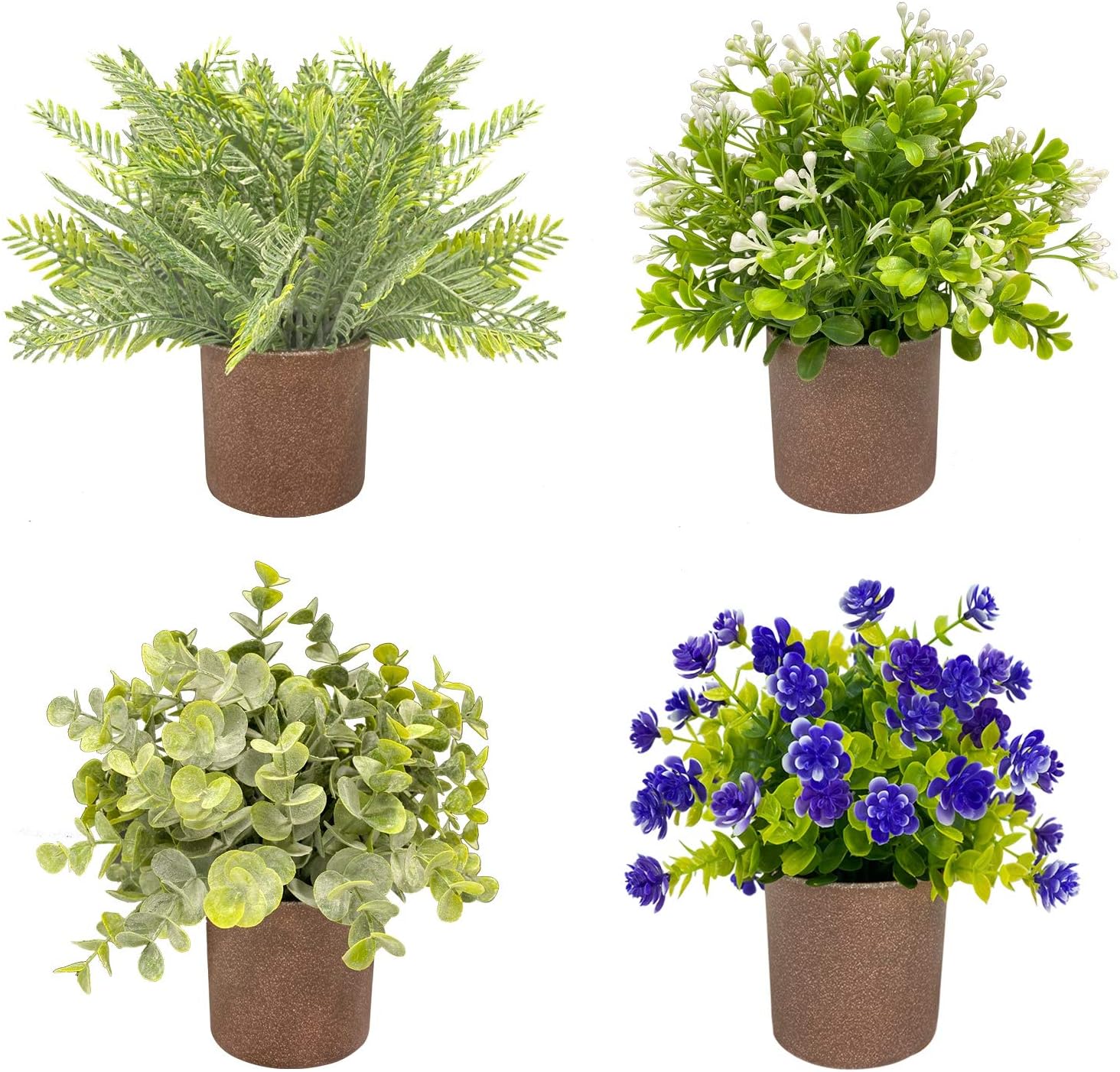 Green Green Plants Eucalyptus Boxwood Rosemary For Bathroom Home Office Indoor Tabletop Decor Turnmeon Set Of 4 Mini Potted Artificial Plants Fake Flowers With 4 Pots Home Decor Home Kitchen