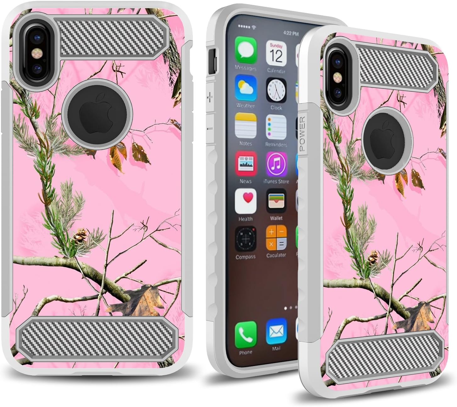 Apple iPhone X Case, MyGotec [Slim Fit] Shockproof Soft Silicone Carbon Fiber Dual-Layer Durable Armor Case - Pink Camo