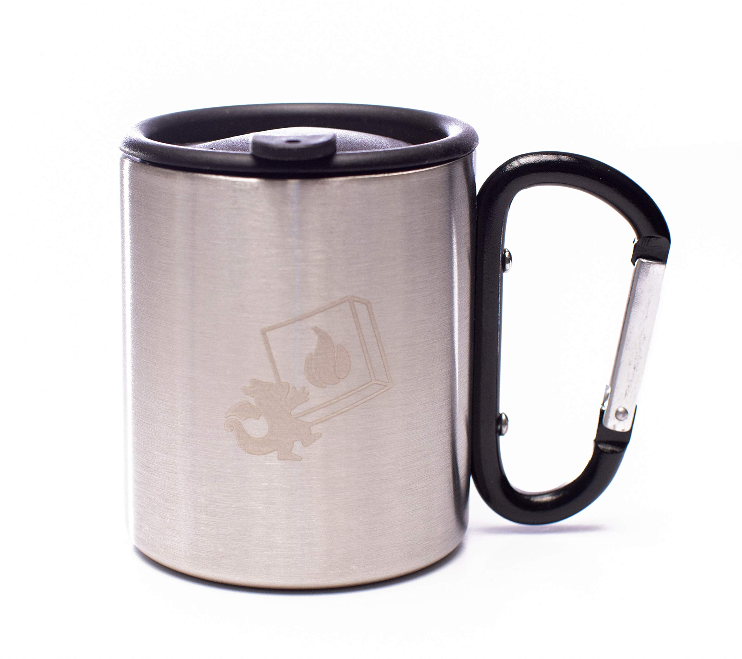 DragonEra Products Stainless Steel Mug with Carabiner Handle and Cover in Three Colors (220ml/7.4oz). See Also Large Size (300ml/10oz)