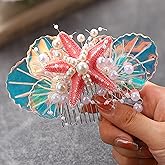 GENBREE Mermaid Starfish Hair Comb Pearl Shell Hair Piece Beach Wedding Hair Accessories for Women (Pink)