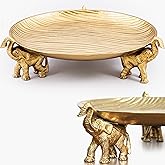 JUUVANA - Round Decorative Tray with Elephant Stands, Golden – Tray for Coffee Table, Home Decor, Centerpiece, Serving Platte