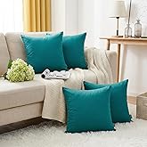 Coddsmz 4 Pack Decorative 100% Cotton Pillow Covers Square Cushion Cover Solid DIY Throw Pillowcase for Home Bed Sofa Halloween Christmas,Teal,4 Pack-18" x 18"/45x45cm