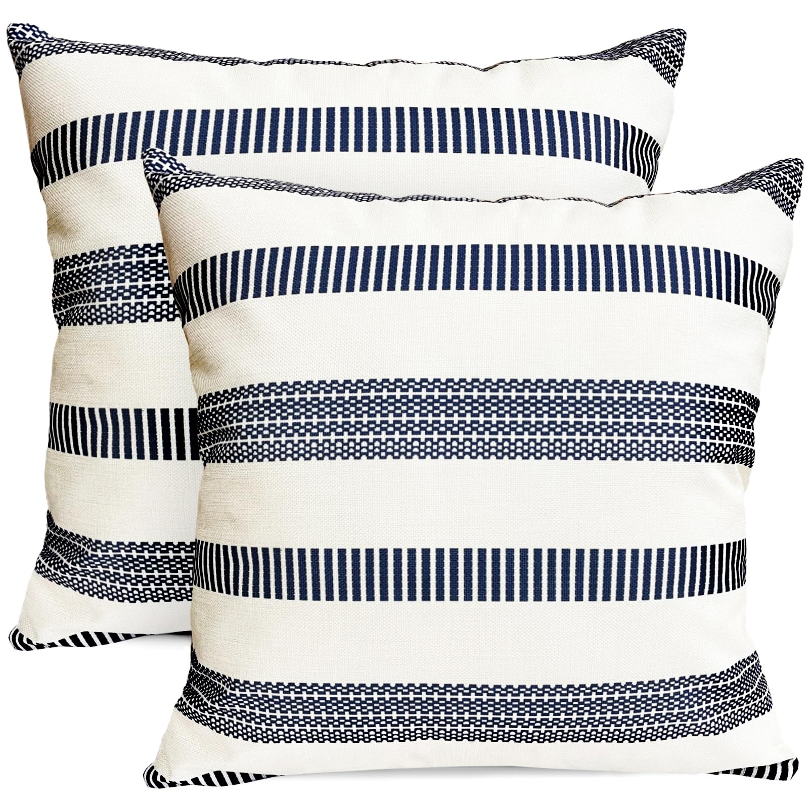 Photo 1 of RYSMIYOU Decorative Throw Pillow Covers Set of 2 Blue Pillow Covers 22x22 inch Throw Pillows Linen Square Pillow Case,Farmhouse Outdoor Modern Boho Striped Pillow Covers for Couch Sofa Living Room