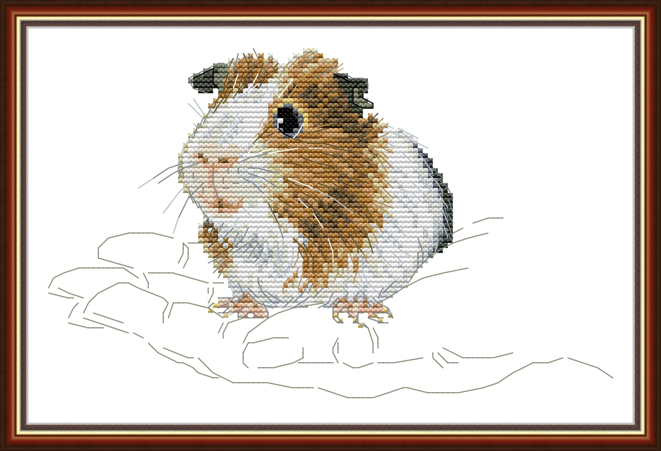 OWN4B Cross Stitch Kits Stamped, Guinea Pig in The Palm Printed Pattern 11CT 14.6x9.4 inch DIY Embroidery Kit