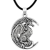HAQUIL Dragon Necklace, Antique Medieval Dragon Pendant, Faux Leather Cord, Jewelry Gift for Men and Women