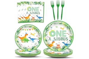 Chunnin 96Pcs One A Saurus Birthday Party Plates and Napkins Dinosaur First Birthday Decorations Tableware Set for 24 Guests Boys Kids Dino Party Supplies