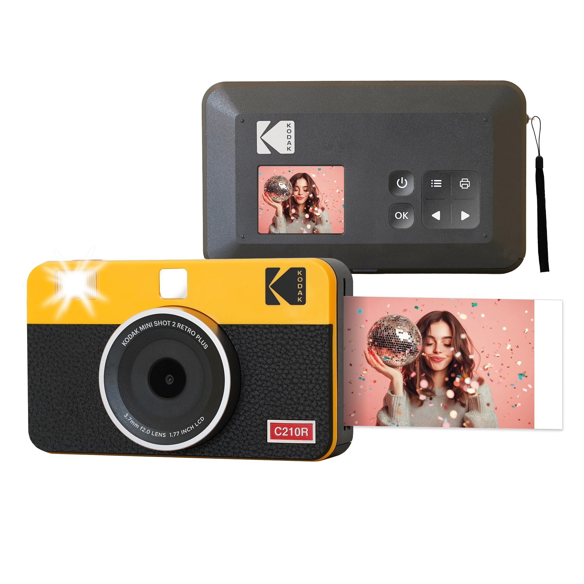 KODAK Mini Shot 2 Retro 2x3 Cámara digital instantánea e impresora fotográfica, 8 hojas, cámara de impresión portátil 2 en 1, impresora para teléfono inteligente Bluetooth para iOS y Android, sublimación de tinte 4PASS, amarillo